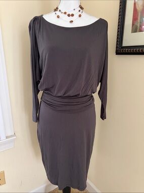 Bordeaux Slate Gray Boatneck Long-Sleeve Pencil Dress